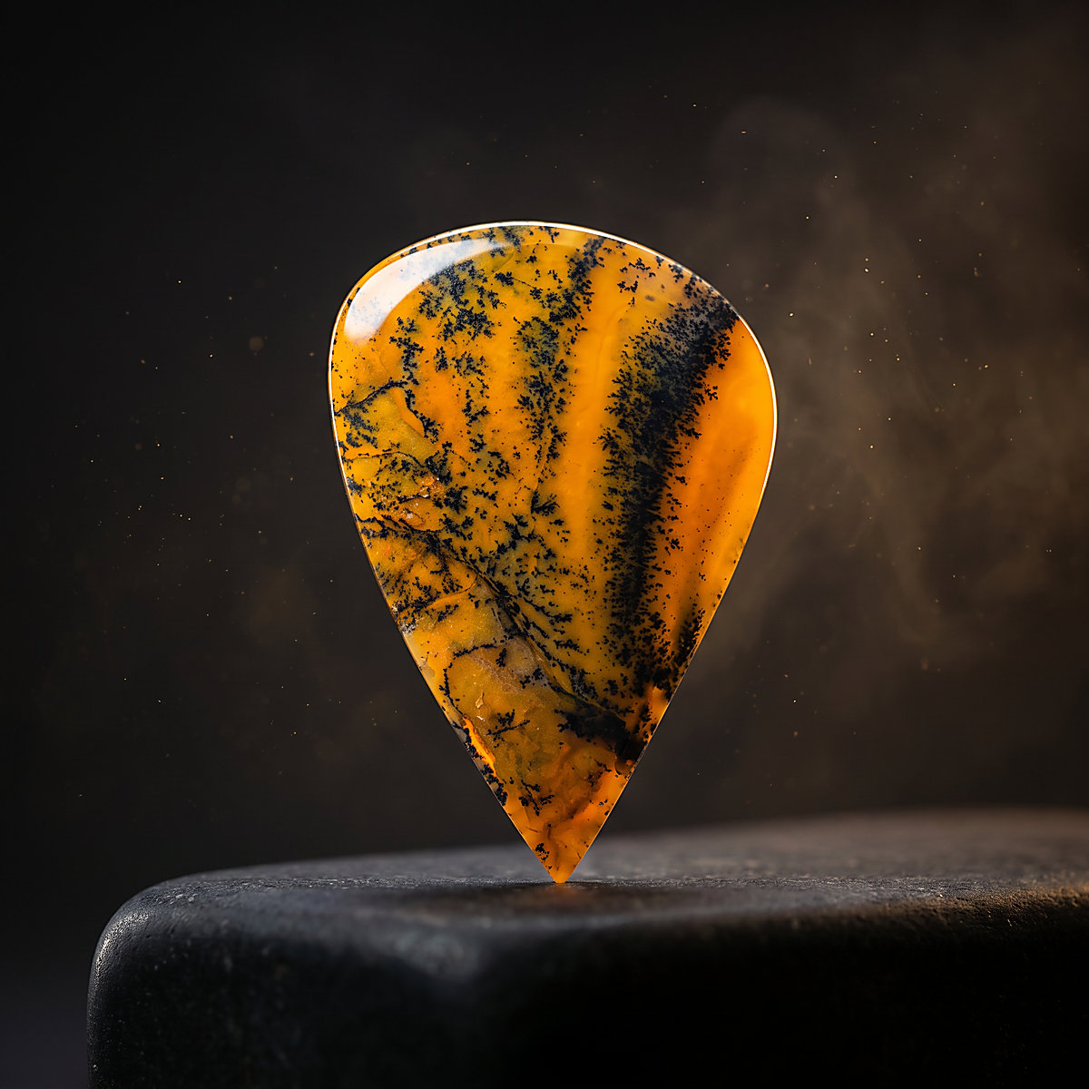 Dendritic Yellow Agate — Pear-Shaped Cabochon