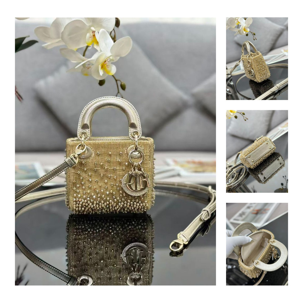 Mini Crystal-Embellished Top-Handle Bag — Champagne Gold