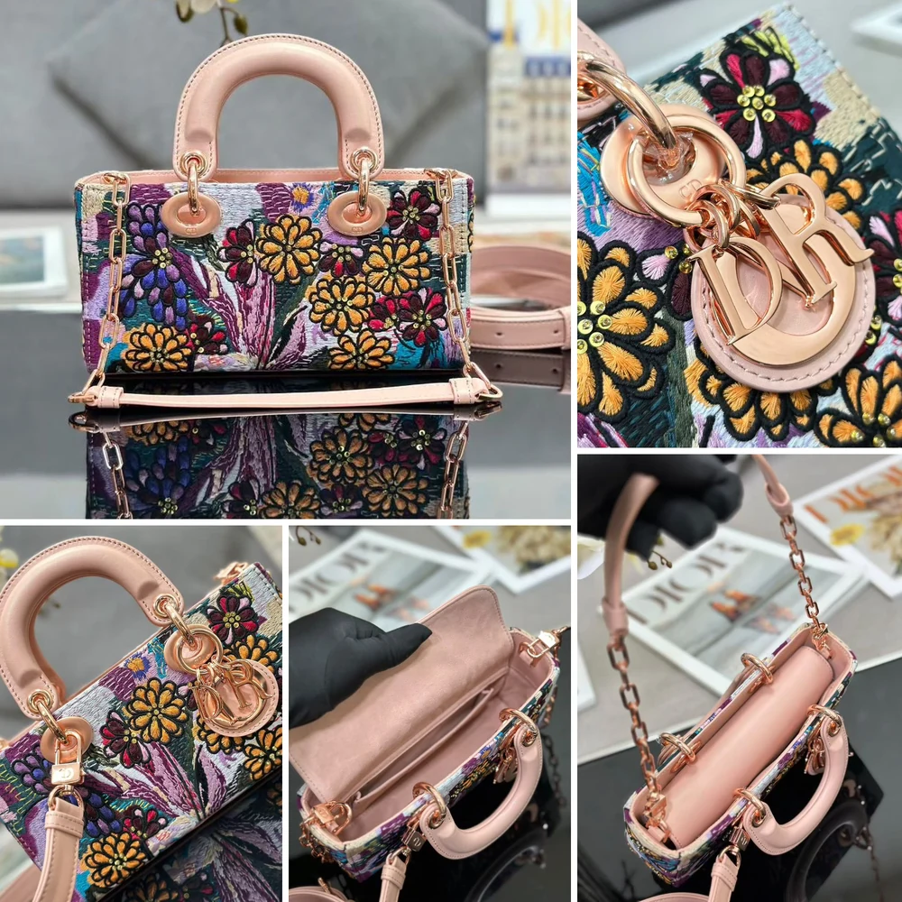 Multicolour Floral Embroidered Top-Handle Bag — Blush Pink