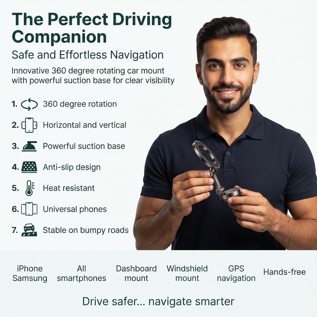 360° Magnetic Car Phone Mount with Absolute Stability & Anti-Vibration